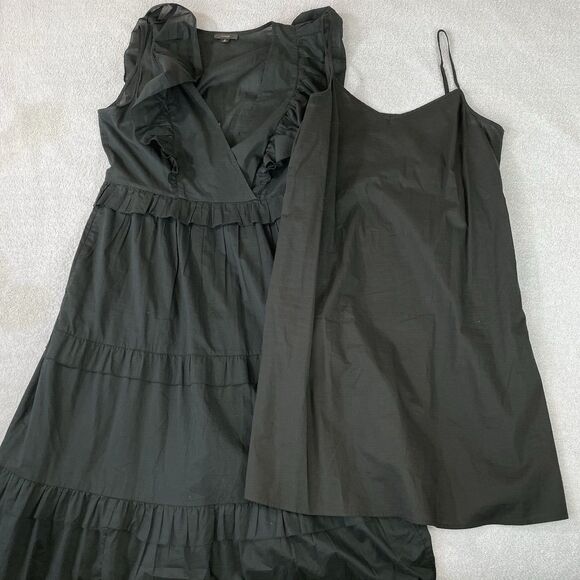 J. Crew Ruffle Sleeve Voile Dress Women's S Black 100% Cotton V-Neck A-Line - Picture 3 of 16